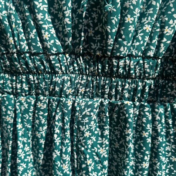 Blue Rain Boho Green Jumpsuit White Floral Print, Flutter Sleeves, XS, EUC - Picture 7 of 15